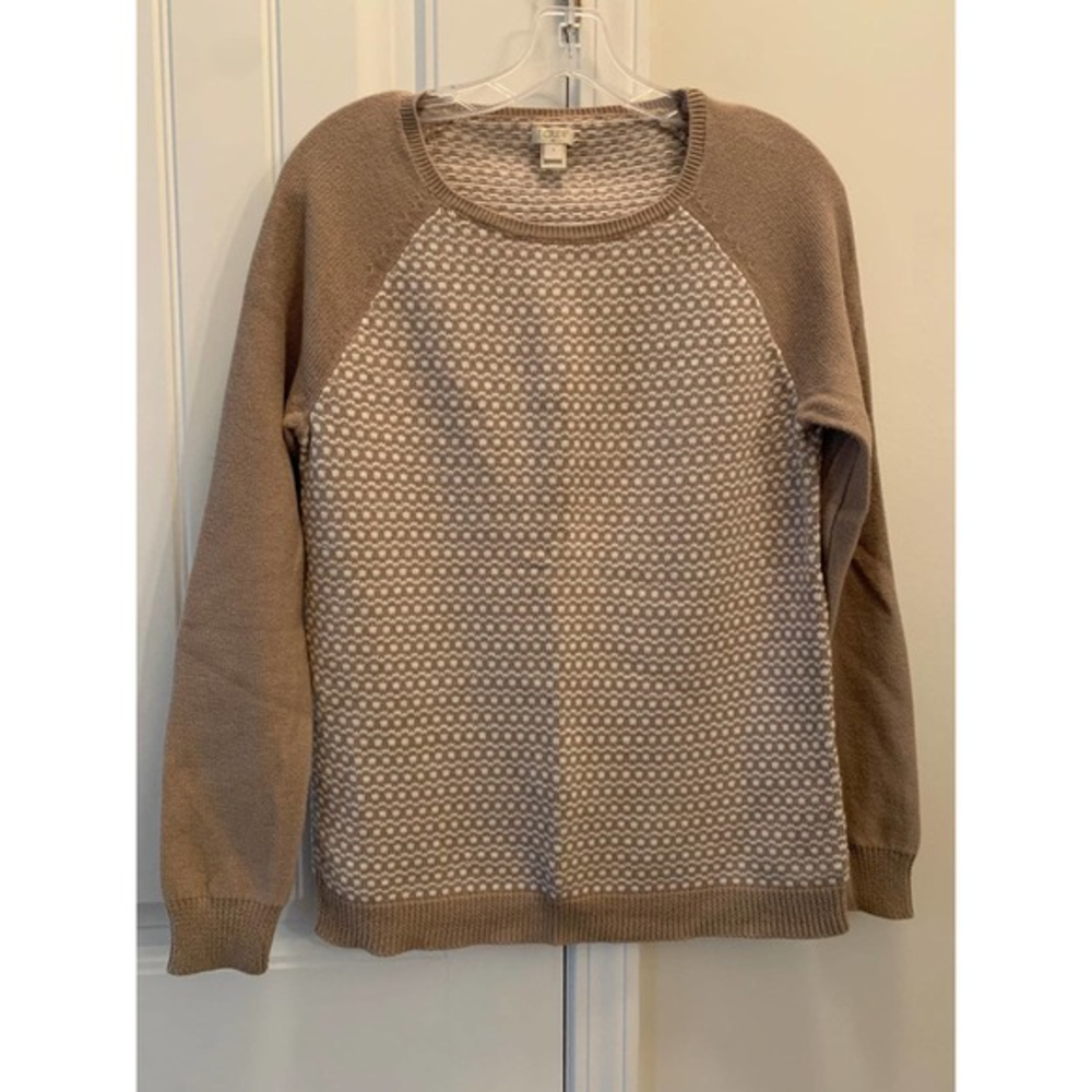 New! J. Crew Factory tan & white textured knit crewneck sweater color block‎ S